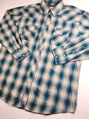 Roper Shirt Mens 2XL Blue White Striped Western Pearl Snap Long Sleeve Country